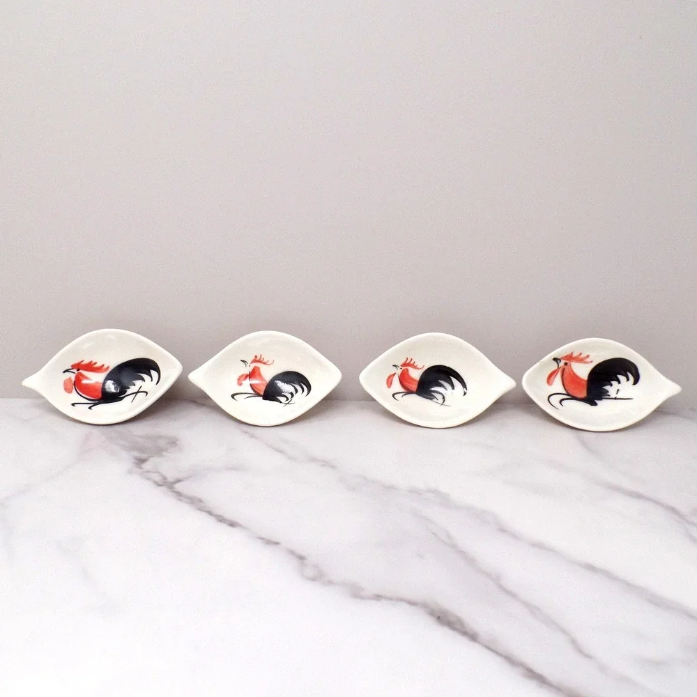 Vintage Hand-painted Ceramic Rooster Condiment Bowls - set of 4